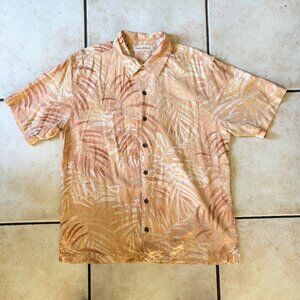 Tommy Bahama 100% Silk Shirt Mens Large Palm Leaf Print Button Aloha Orange